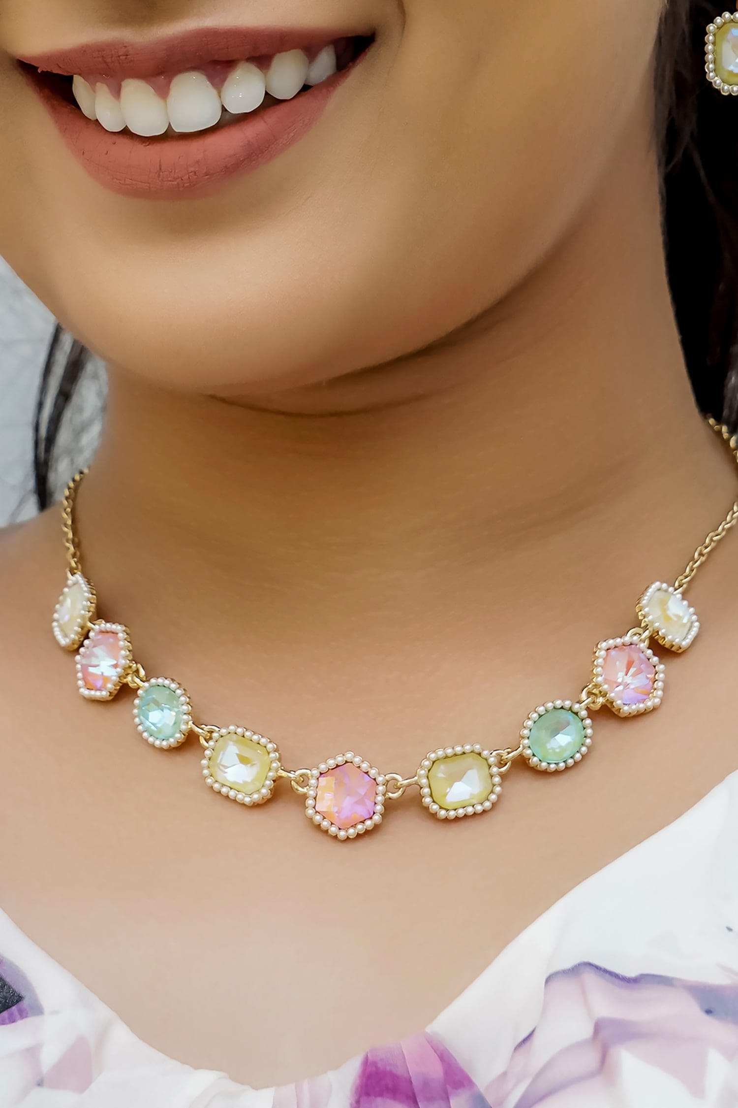 Crystal Stone Embellished Necklace 