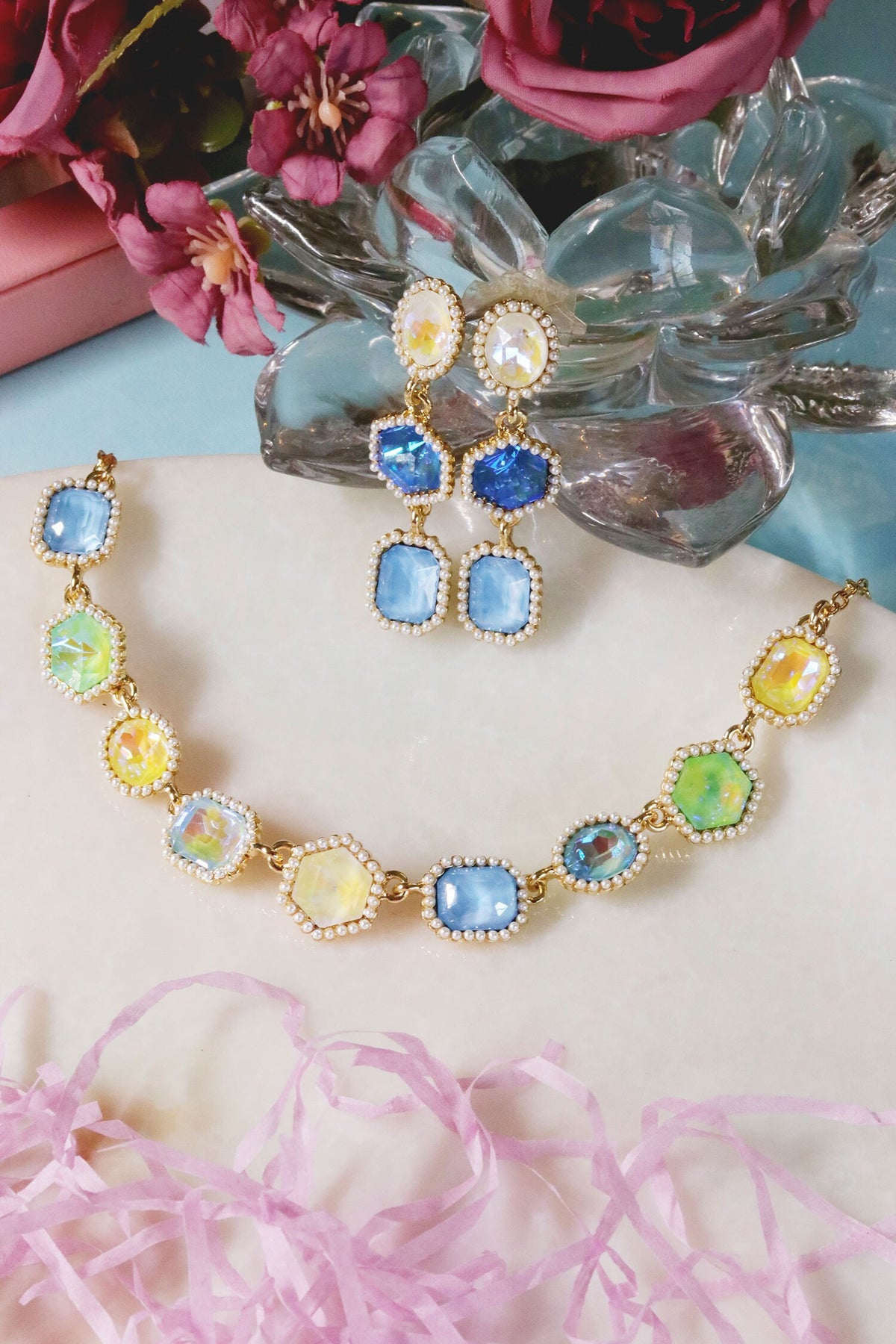 Geometric Shape Stone Embellished Earrings 