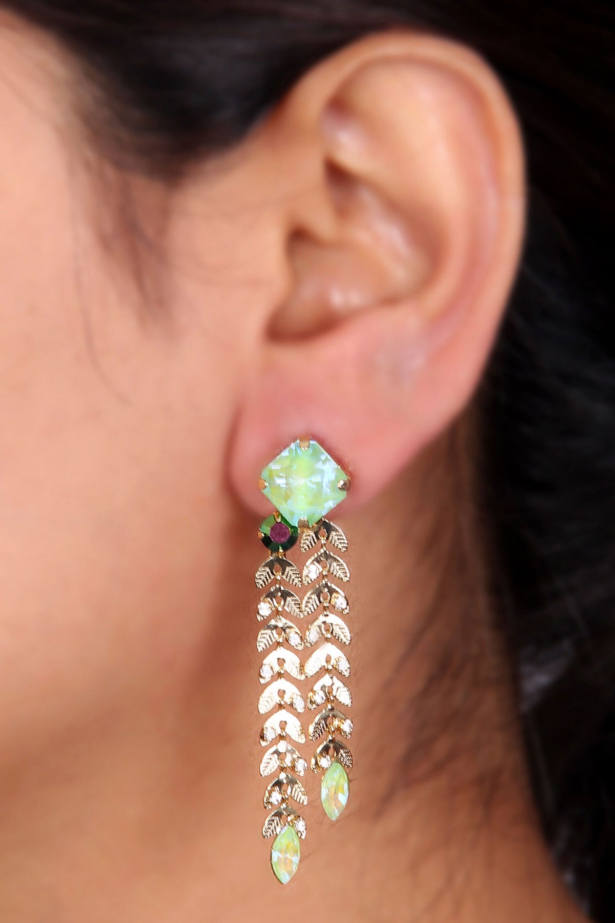 Tiered Carved Leaves Dangler Earrings 