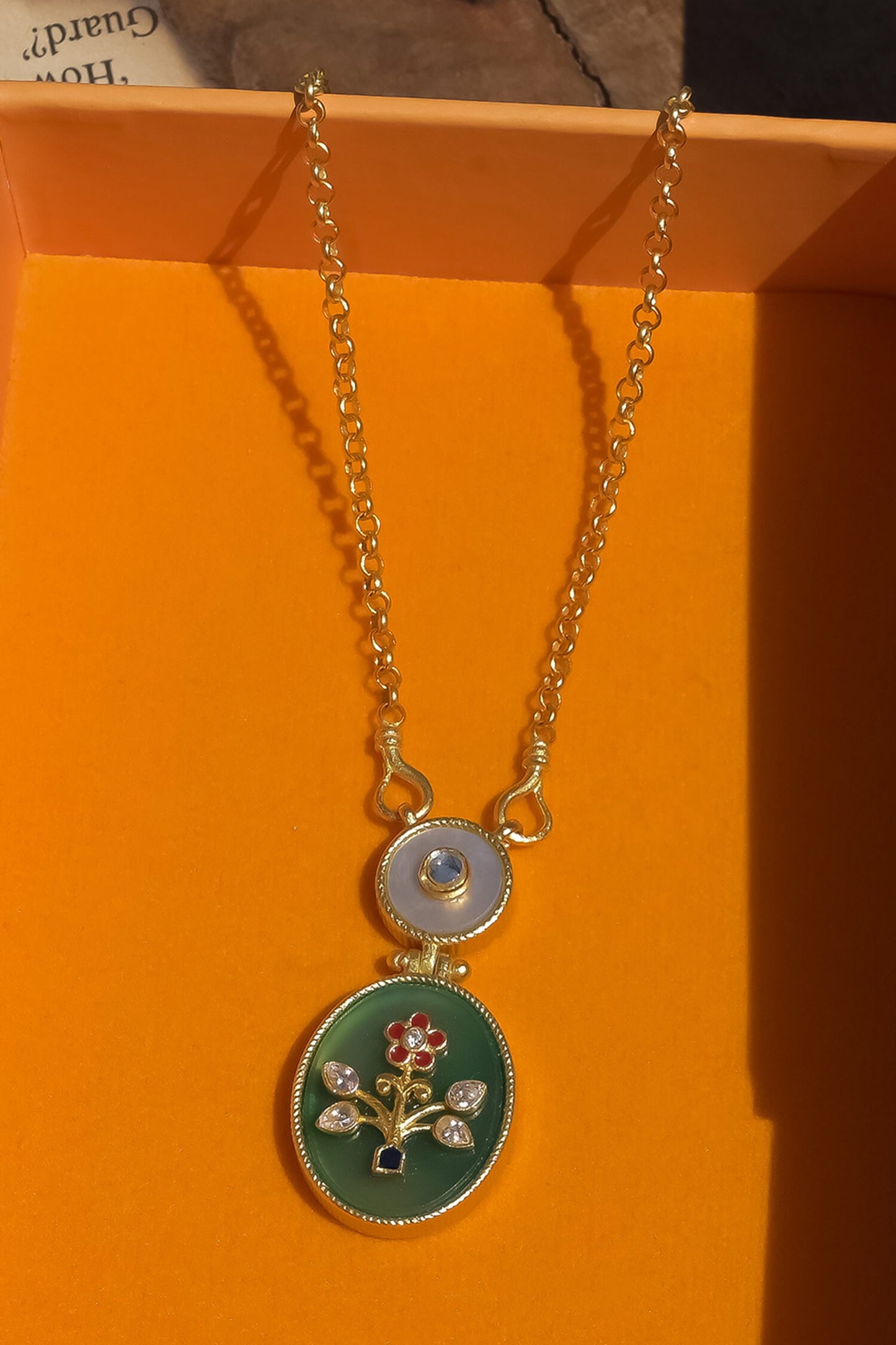 Vintage Foral Carved Pendant Necklace 