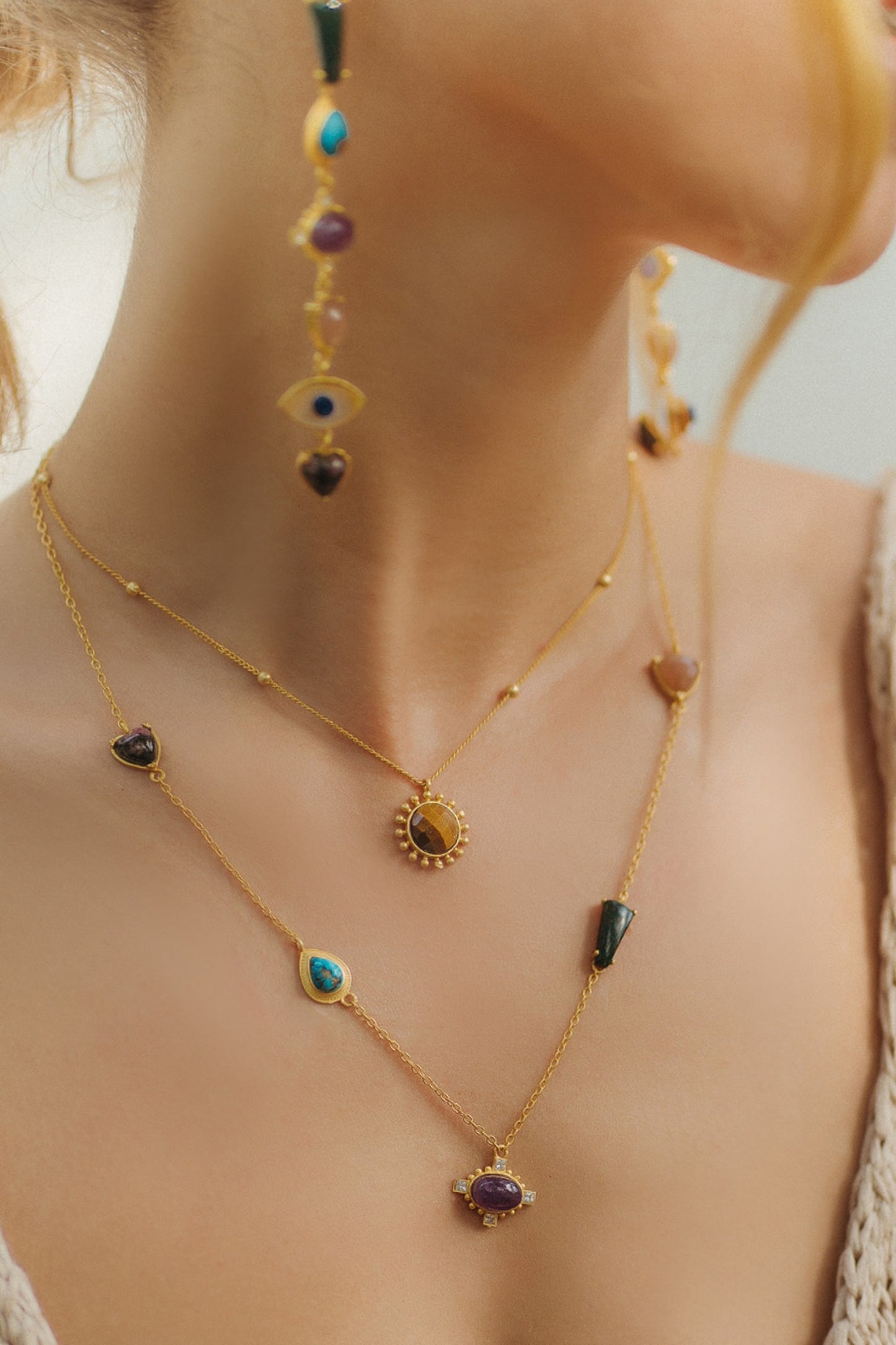 Multi Stone Healing Layered Necklace 