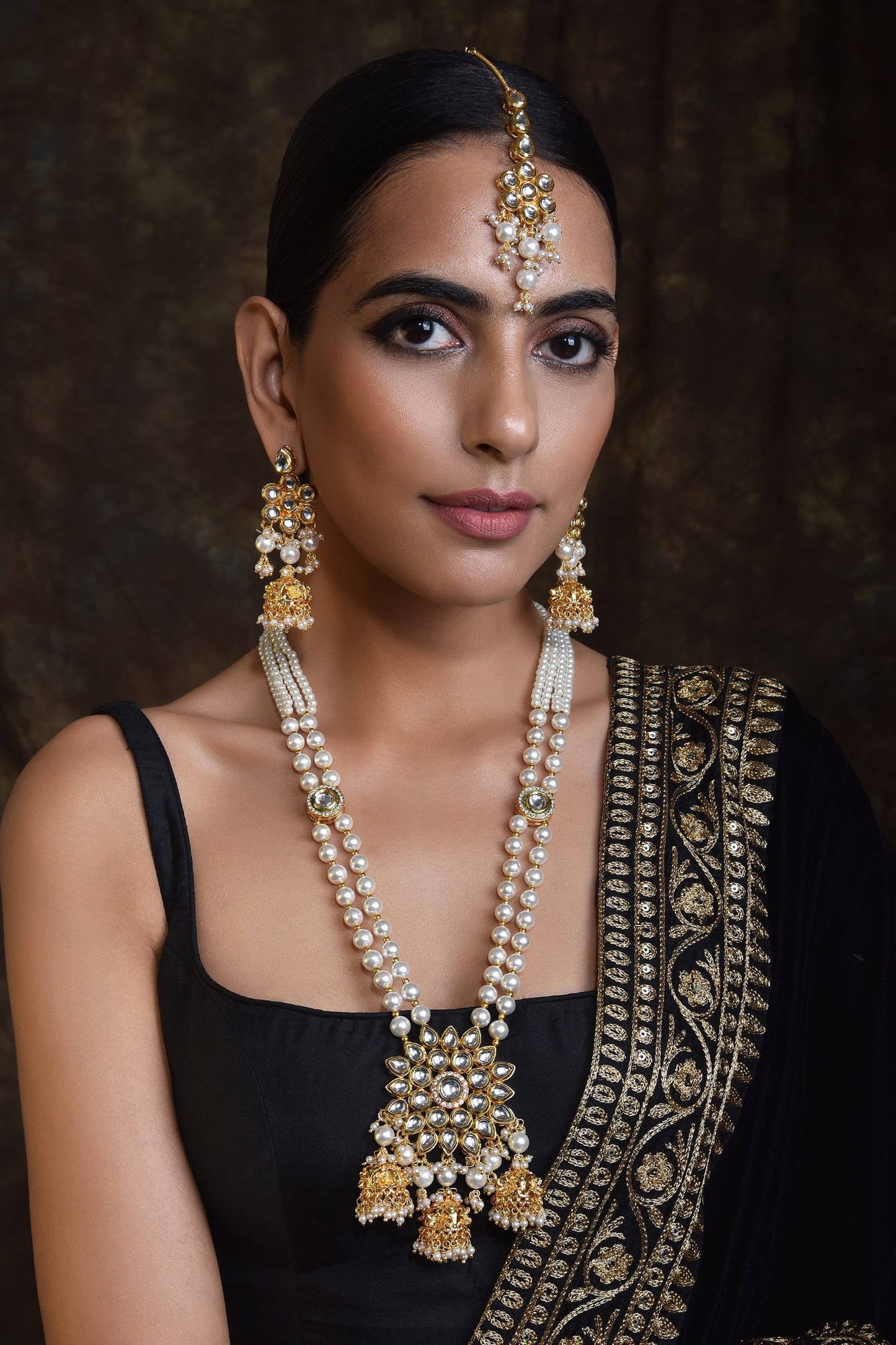 Layered Kundan Long Necklace Set 