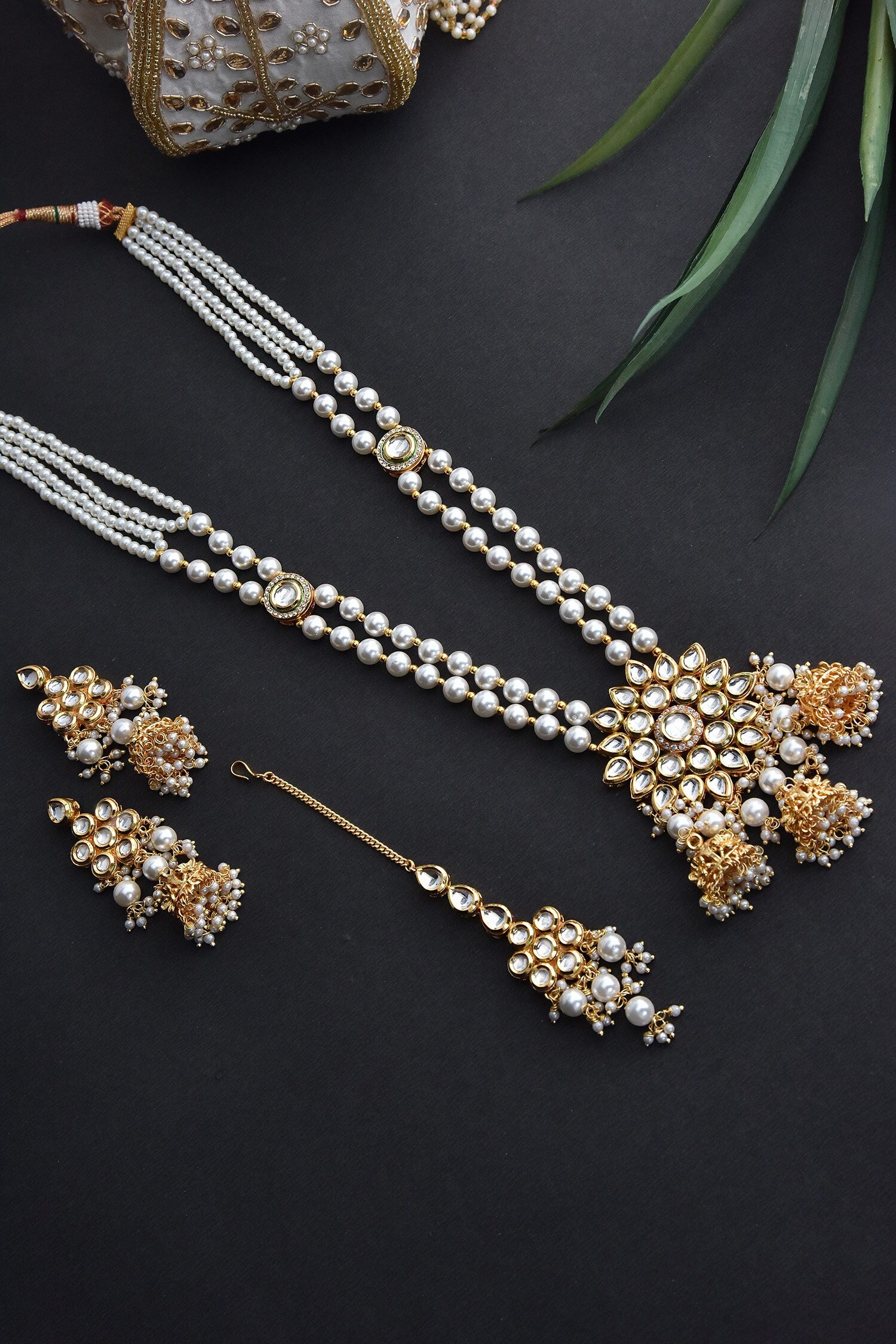 Layered Kundan Long Necklace Set 