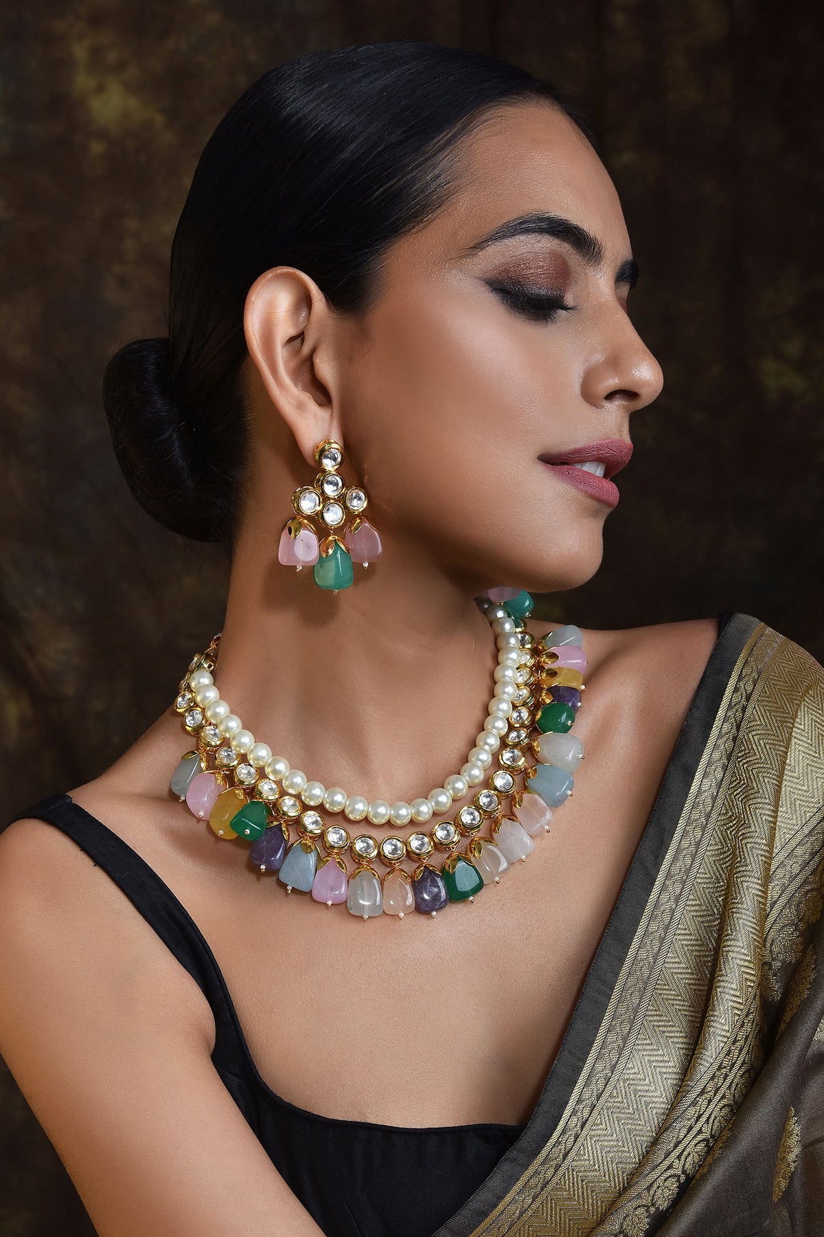 Handcrafted Stone Drop Necklace Set 