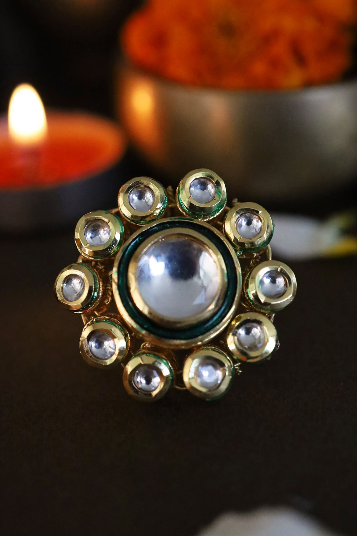 Floral Kundan Adjustable Ring 