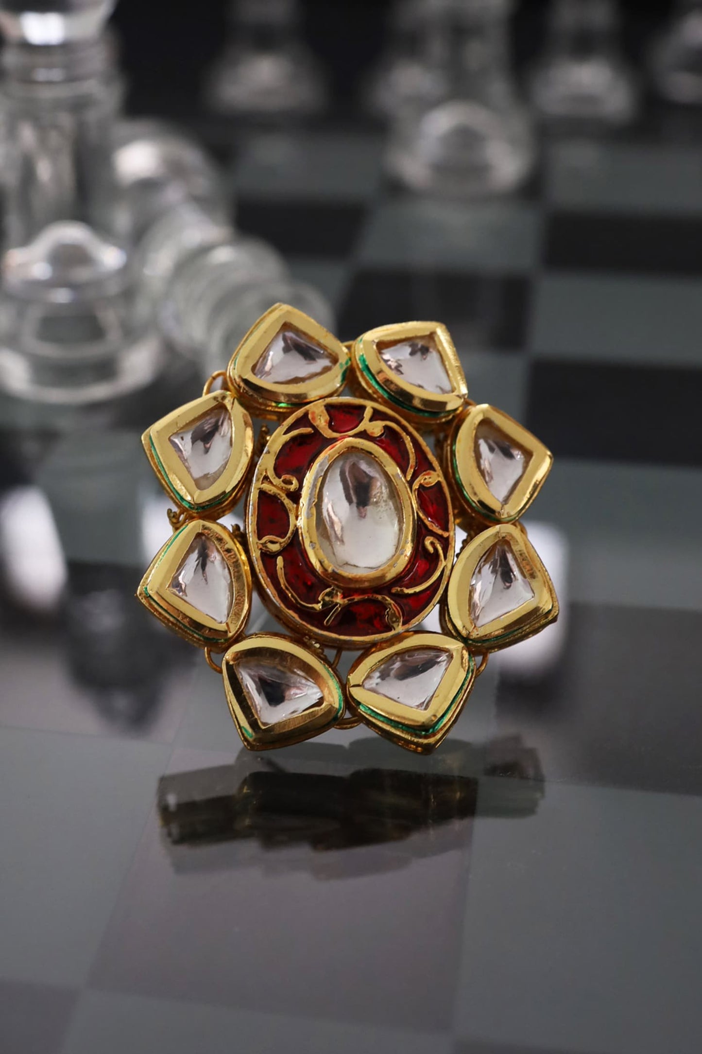 Floral Kundan Adjustable Ring 