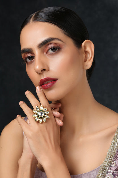 Floral Kundan Adjustable Ring 