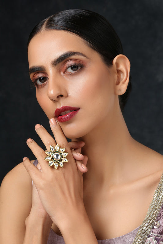 Floral Kundan Adjustable Ring 