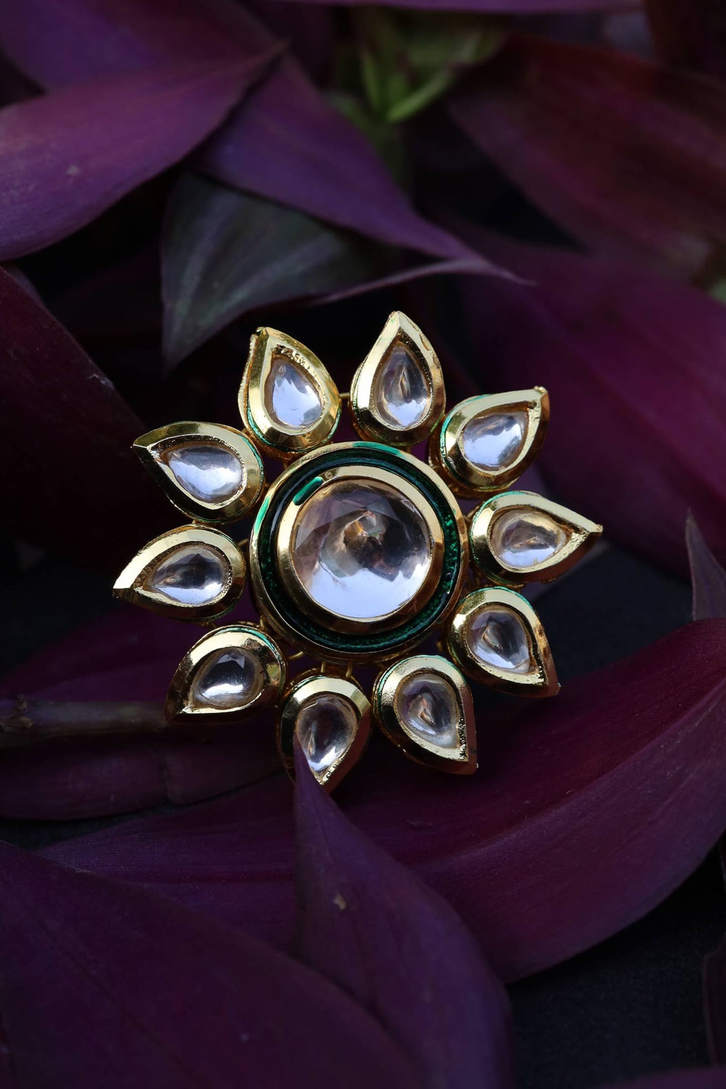 Floral Kundan Adjustable Ring 