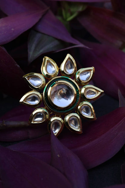 Floral Kundan Adjustable Ring 