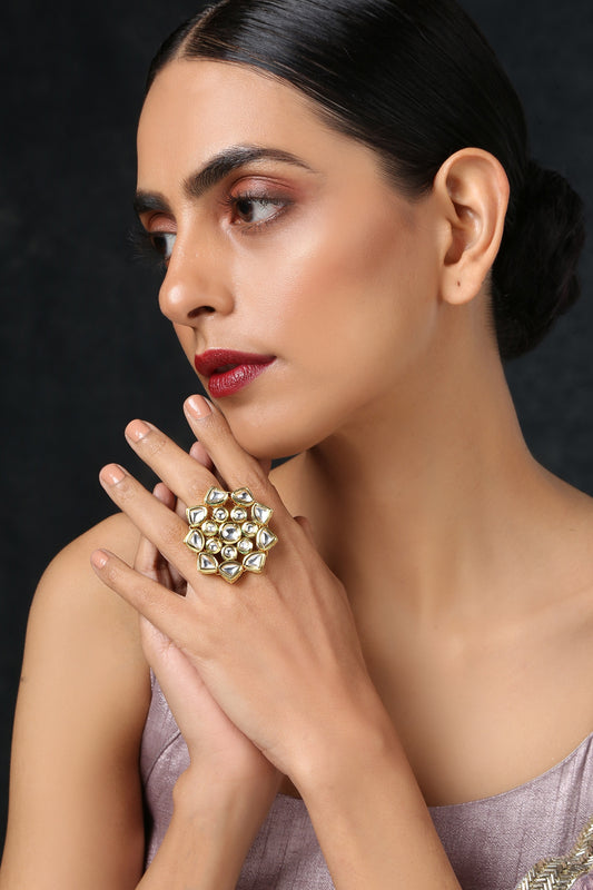 Floral Kundan Adjustable Ring 