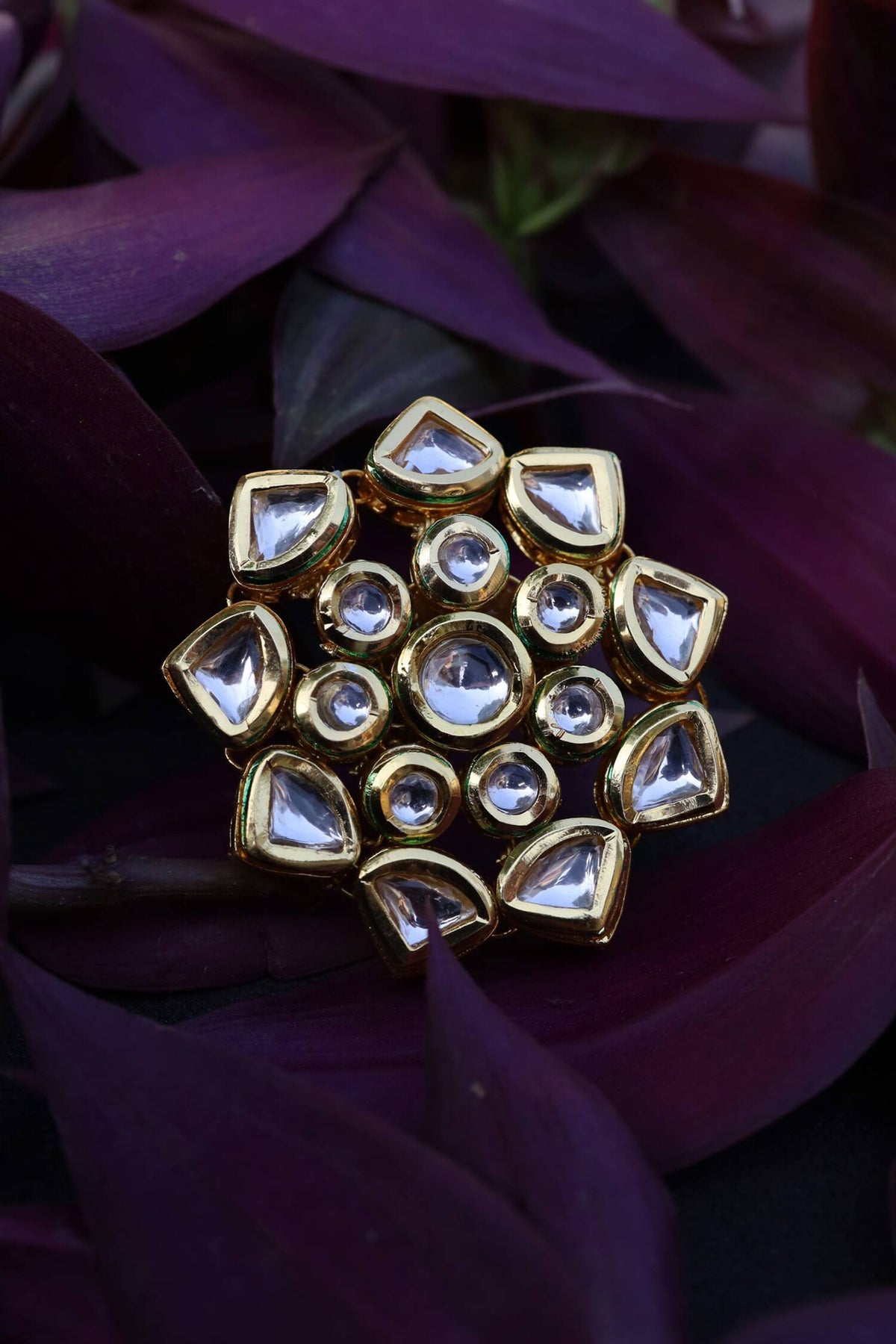Floral Kundan Adjustable Ring 