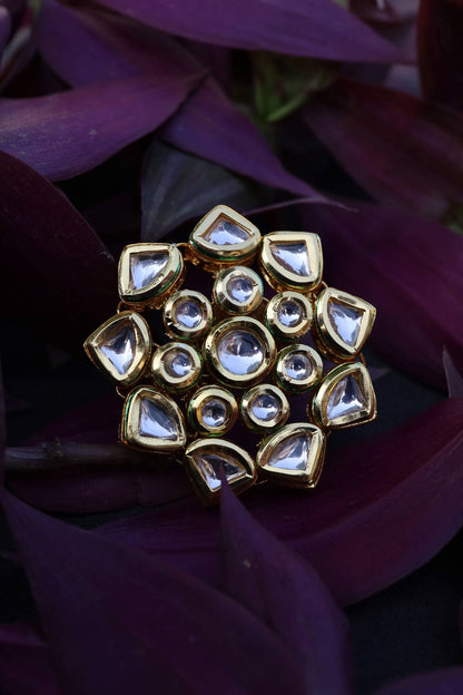 Floral Kundan Adjustable Ring 