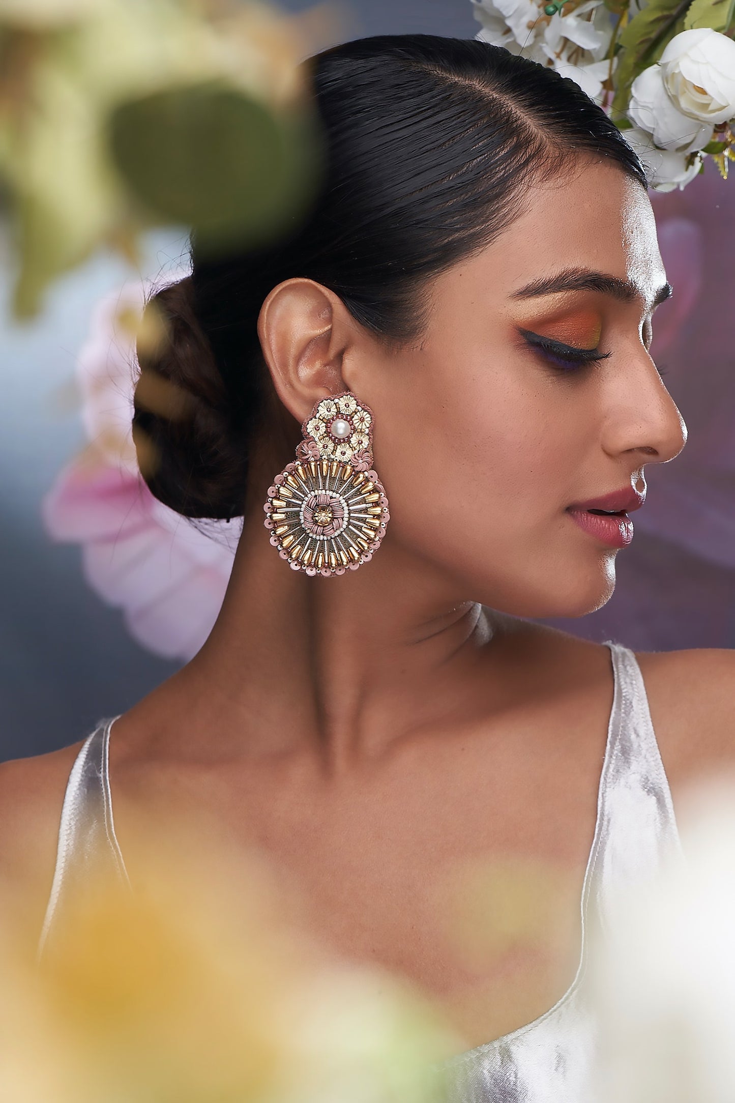 Sequin Embellished Floral Bloom Earrings 