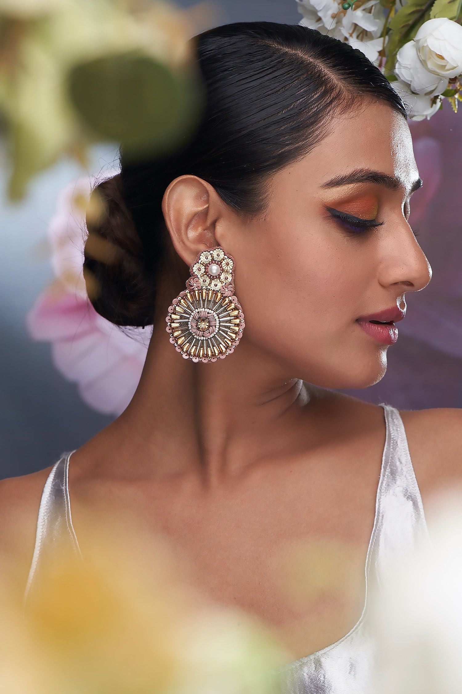 Sequin Embellished Floral Bloom Earrings 