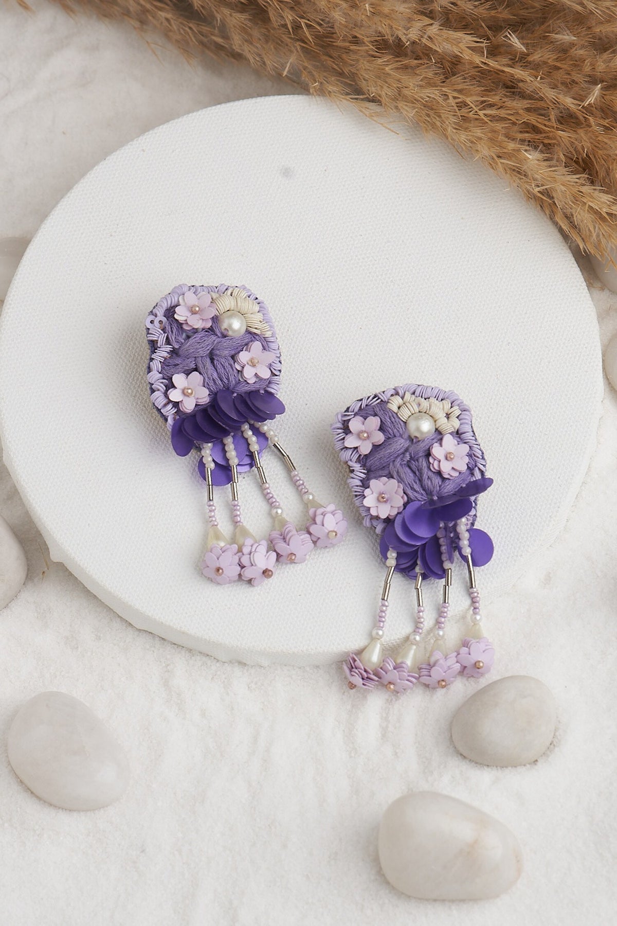 Thread Embroidered Floral Earrings 