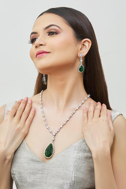 Emerald Pendant Drop Necklace Set 