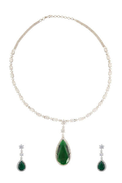 Emerald Pendant Drop Necklace Set 