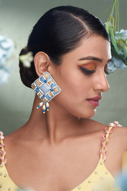 Diamond Shape Thread Embroidered Earrings 