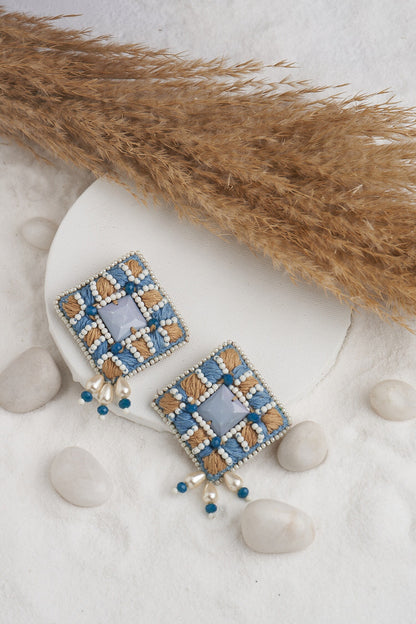 Diamond Shape Thread Embroidered Earrings 