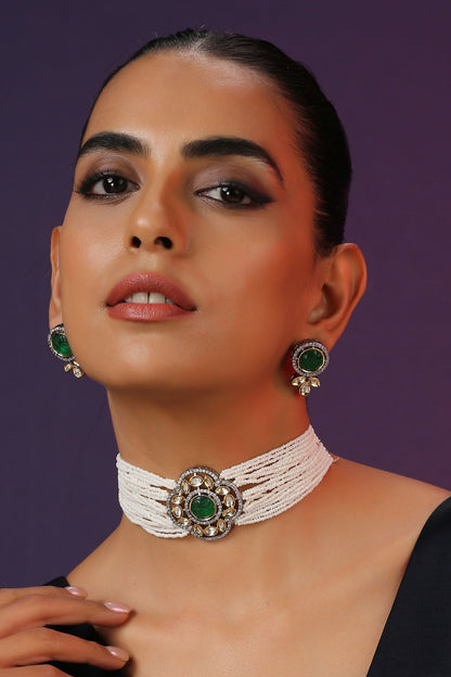 Polki Studded Choker Necklace Set 