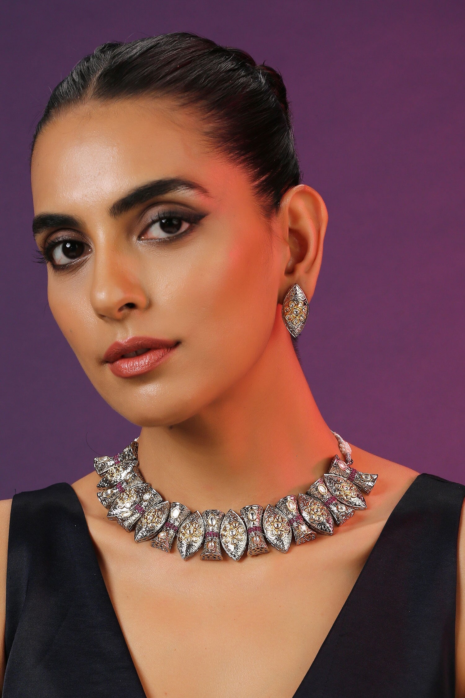 Leaf Shaped Polki Necklace Set 