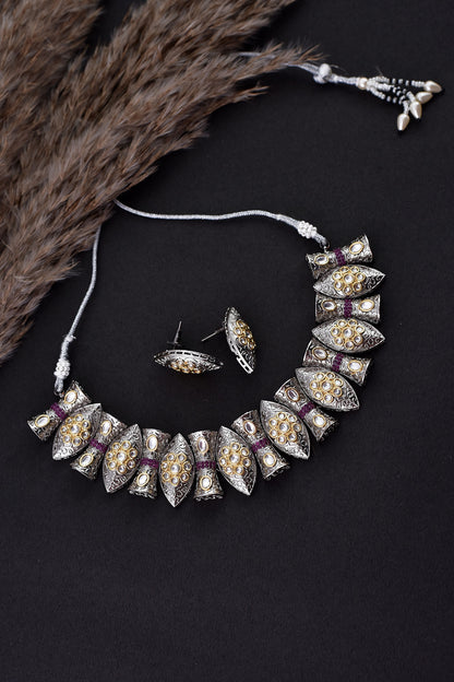 Leaf Shaped Polki Necklace Set 