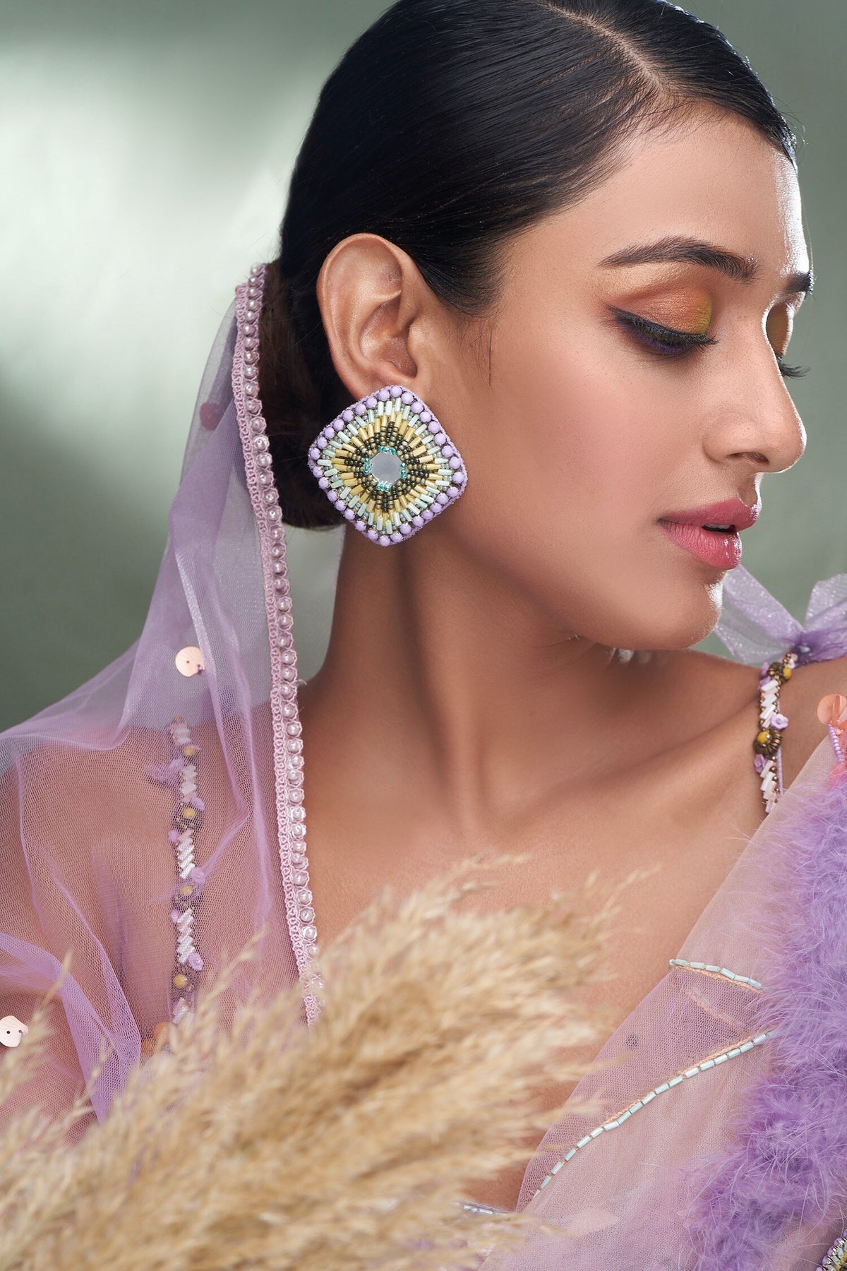 Beaded Diamond Shape Earrings 