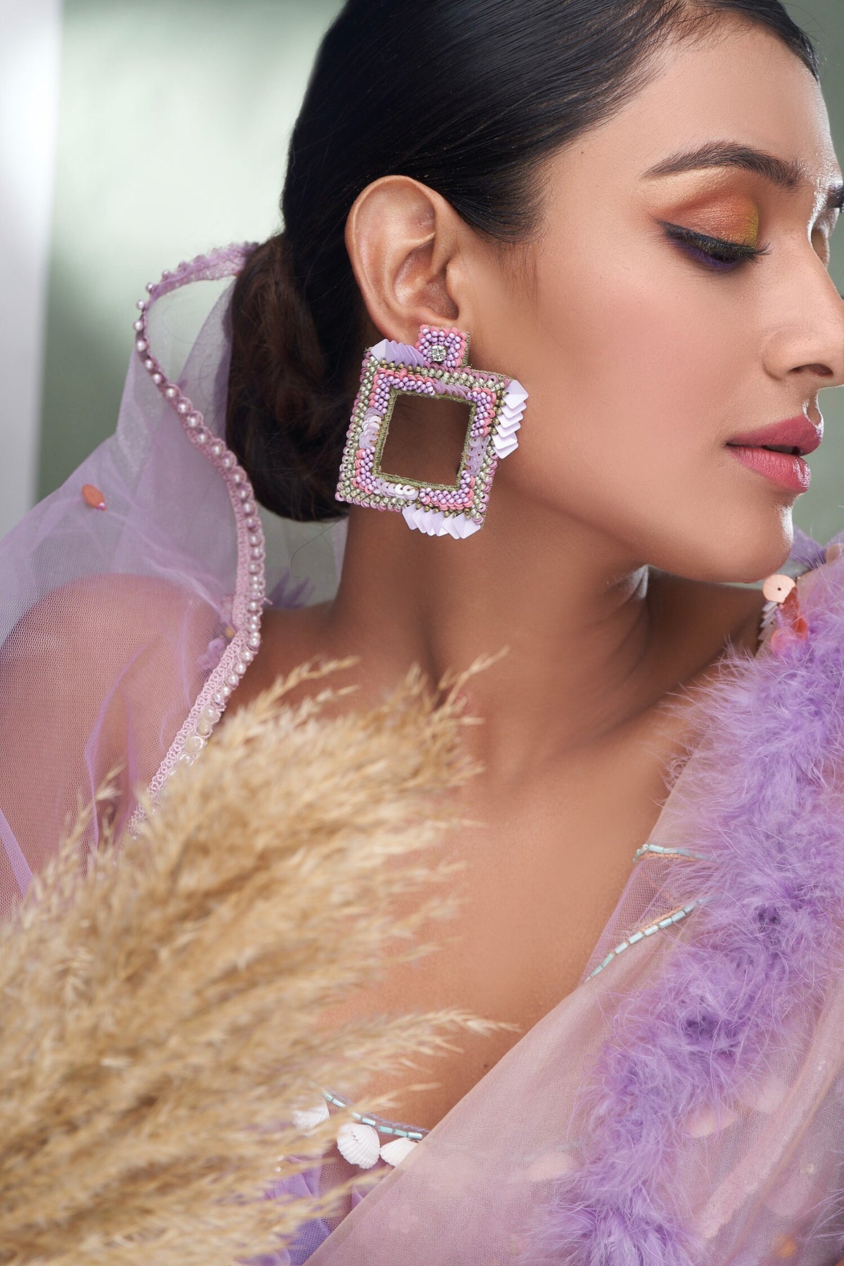 Square Shape Beaded Earrings 
