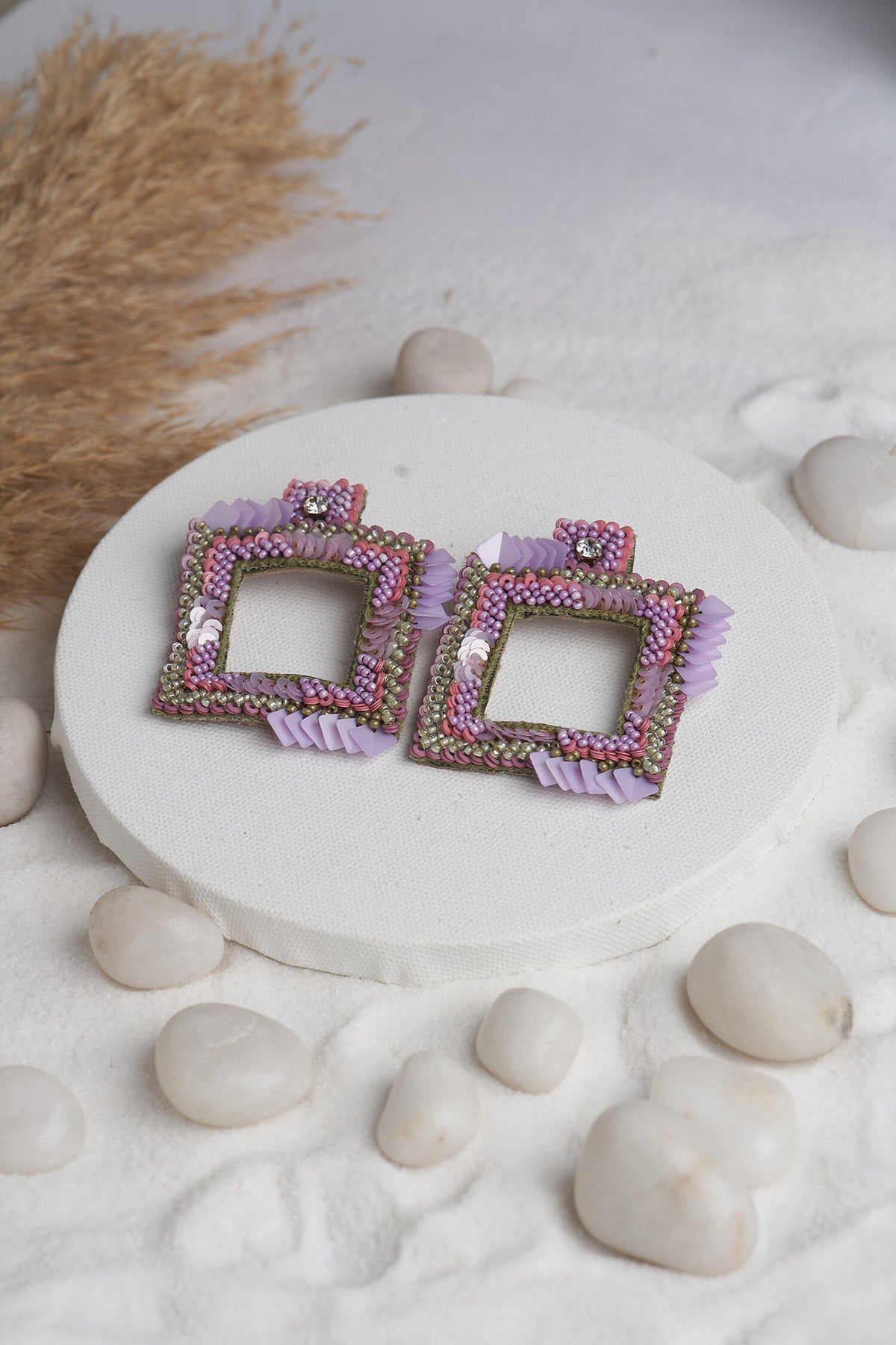 Square Shape Beaded Earrings 