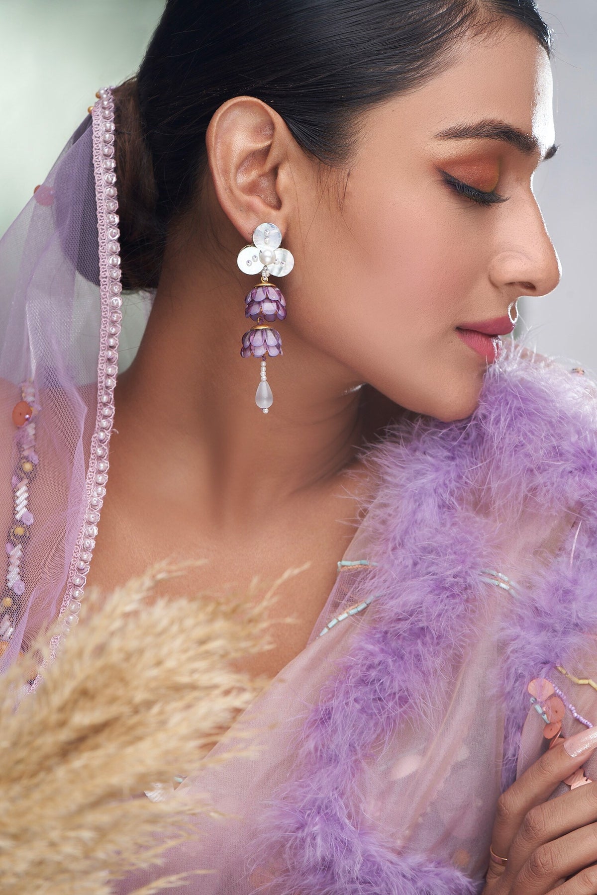 Floral Mirror Embellished Earrings 