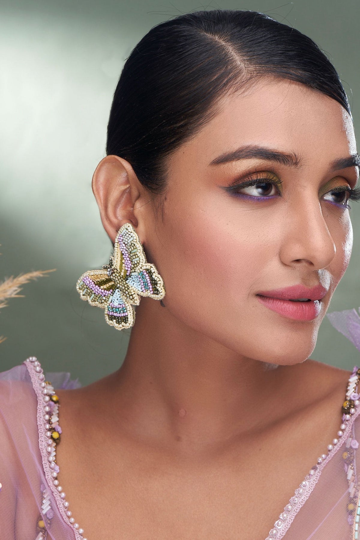 Bead Embroidered Butterfly Earrings 