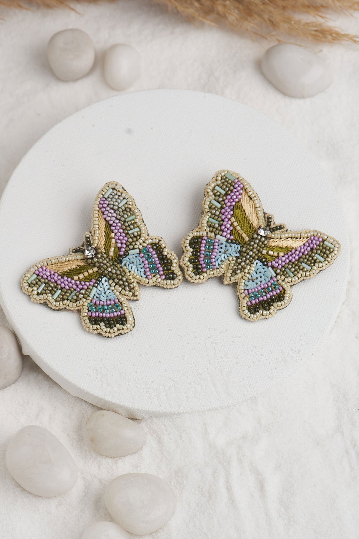 Bead Embroidered Butterfly Earrings 