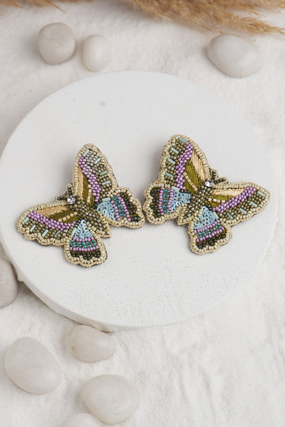 Bead Embroidered Butterfly Earrings 