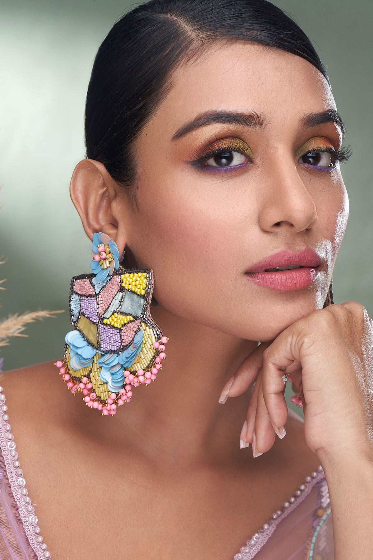 Multi Stone Work Earrings 
