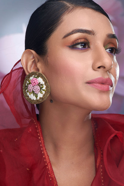 Quilted Floral Embroidered Stud Earrings 