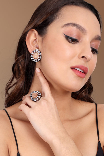 Carved Stone Earrings & Ring Set 