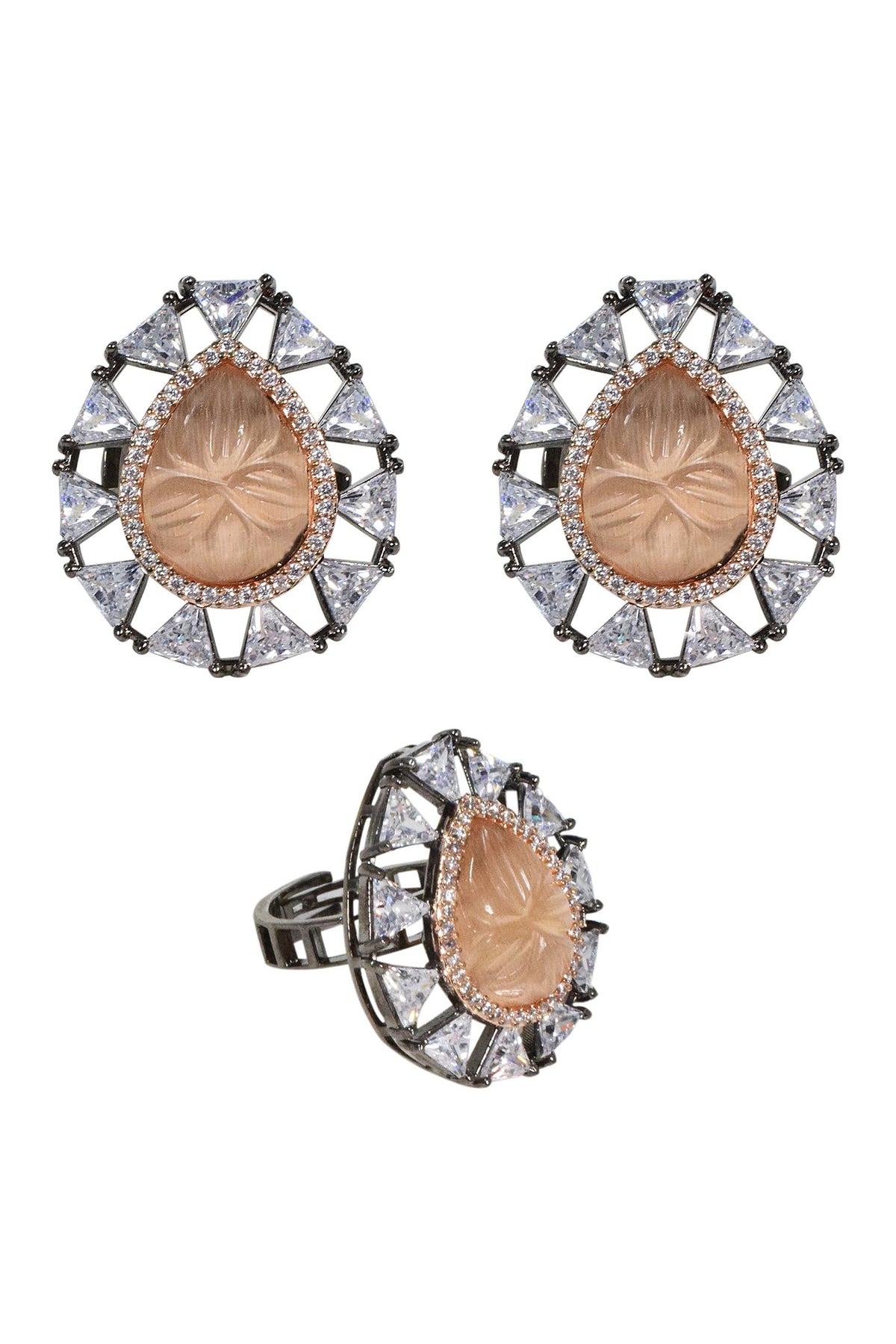 Carved Stone Earrings & Ring Set 