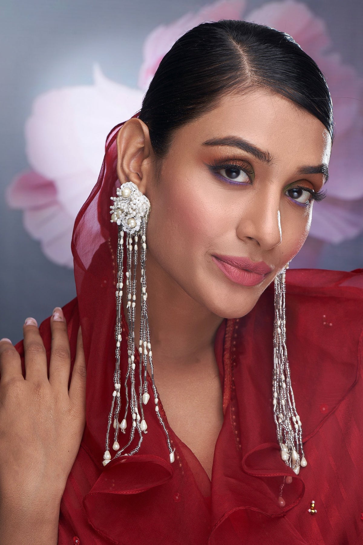 Pearl Embellished Long Tassel Earrings 