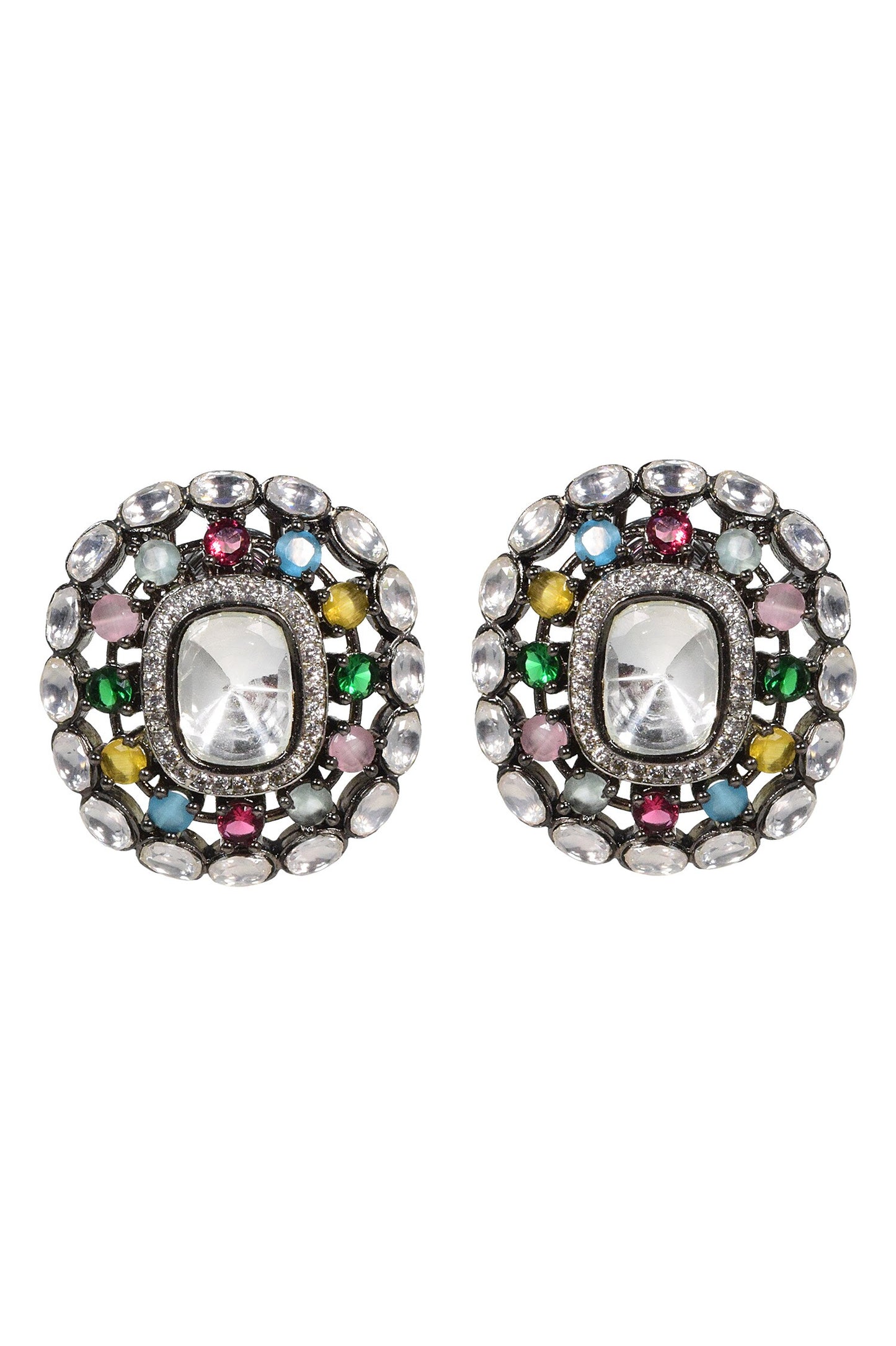 Contrast Stone Embellished Stud Earrings 