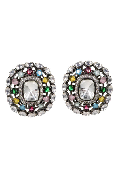 Contrast Stone Embellished Stud Earrings 