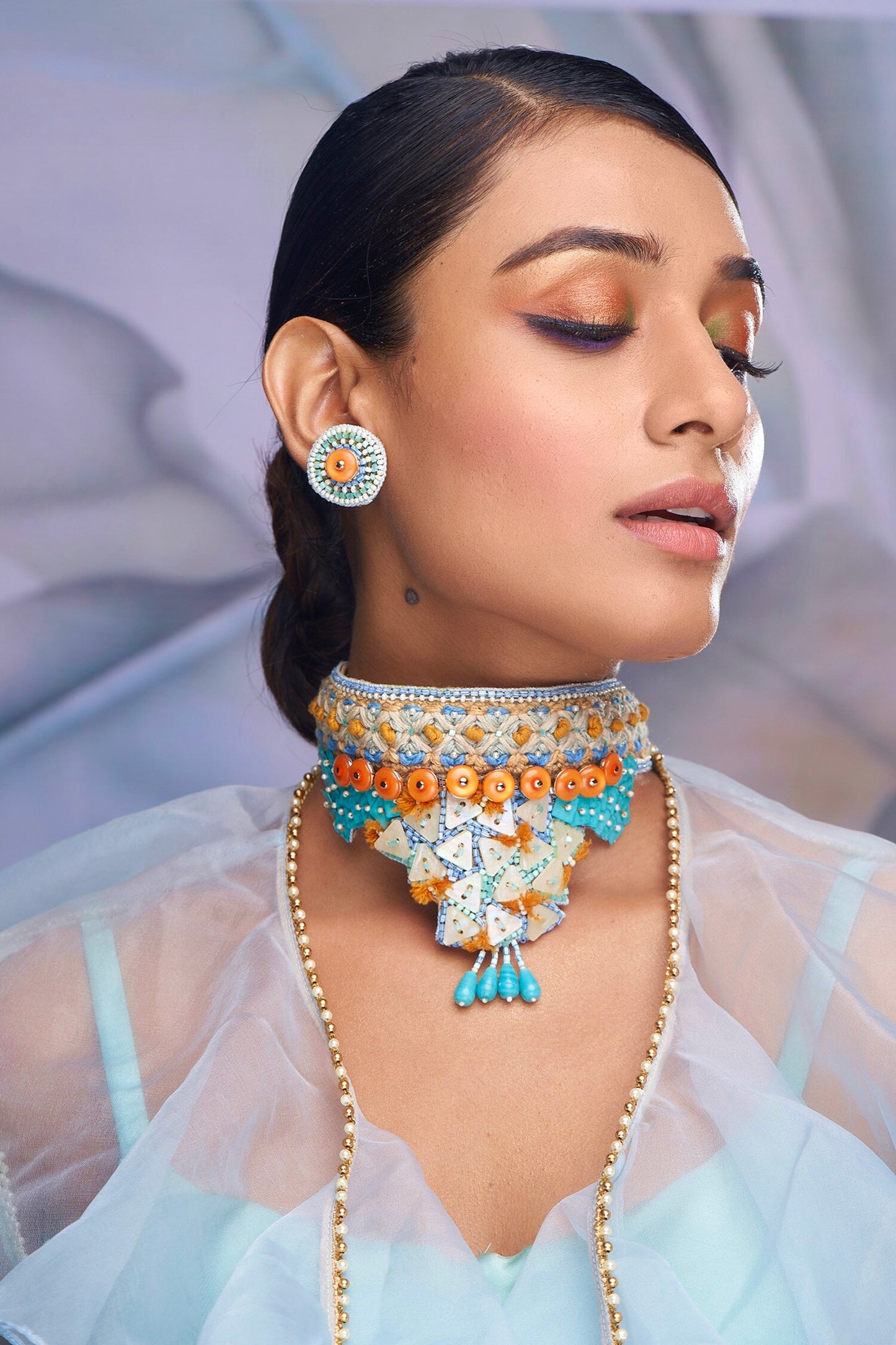 Geometric Embellished Choker & Earrings Set 