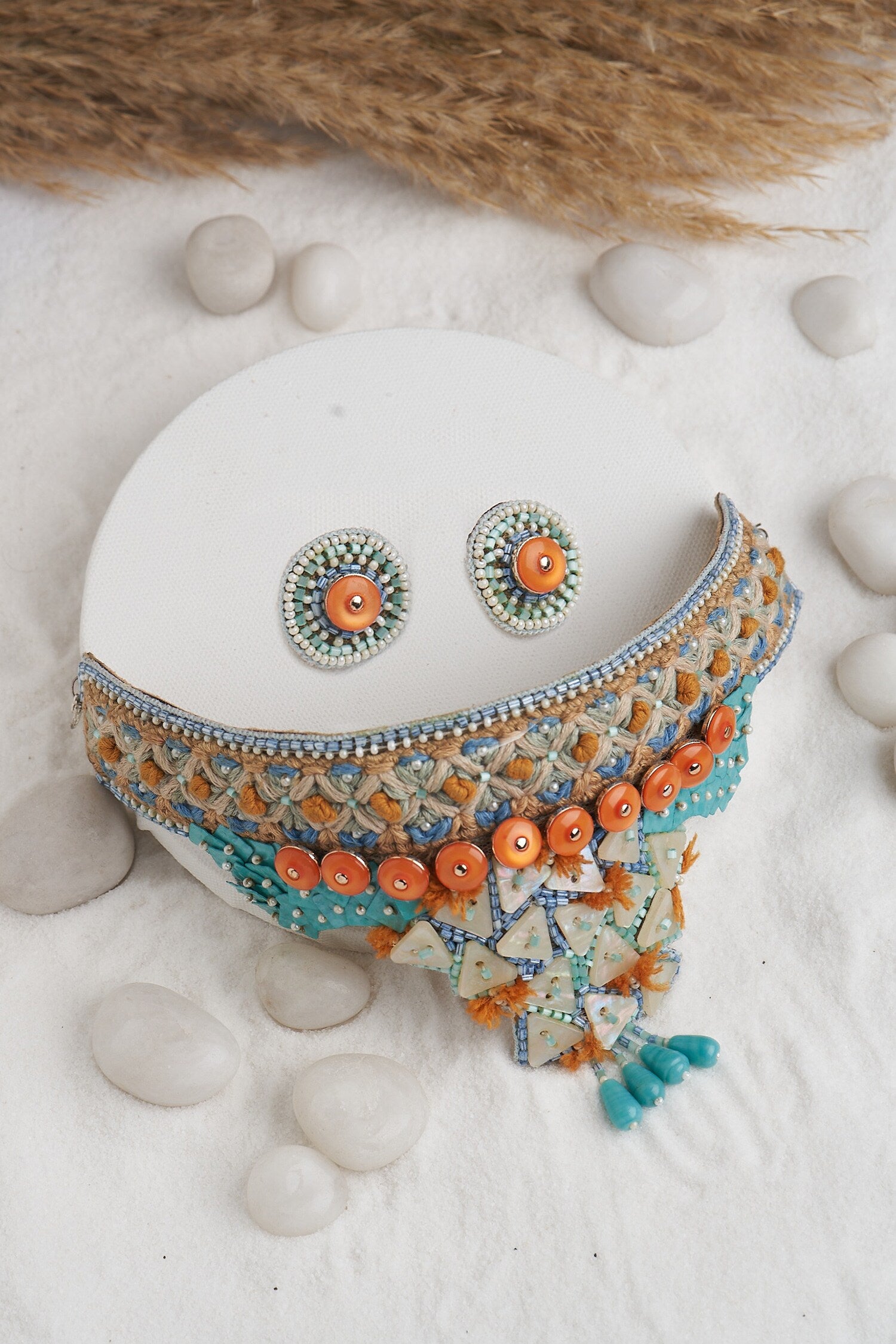 Geometric Embellished Choker & Earrings Set 