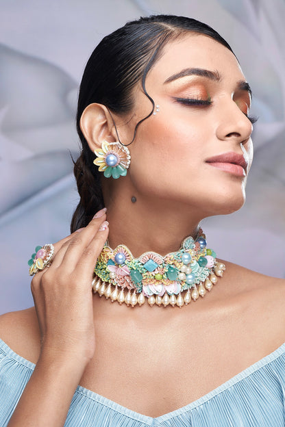 Stone Embellished Choker & Stud Earrings Set 