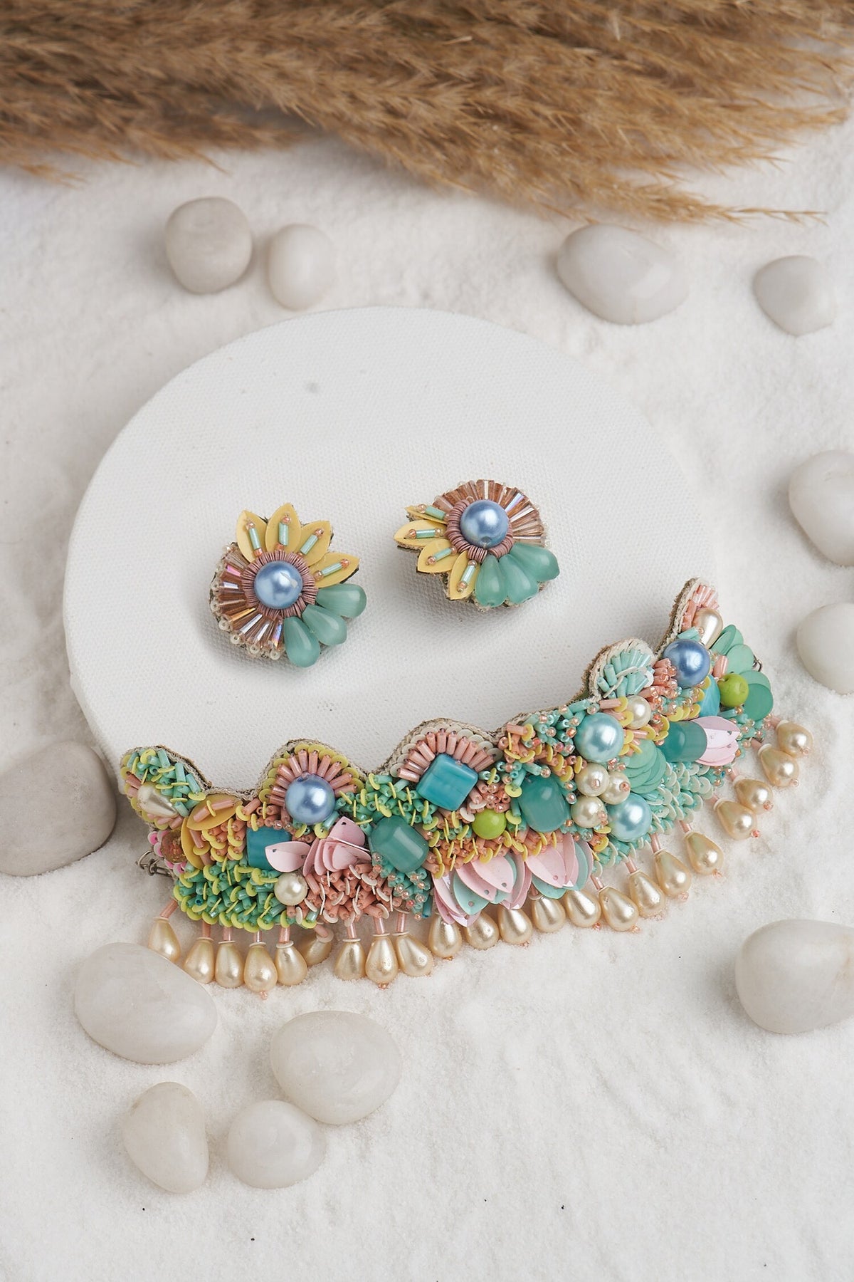 Stone Embellished Choker & Stud Earrings Set 