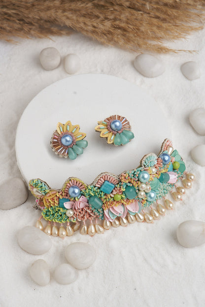 Stone Embellished Choker & Stud Earrings Set 