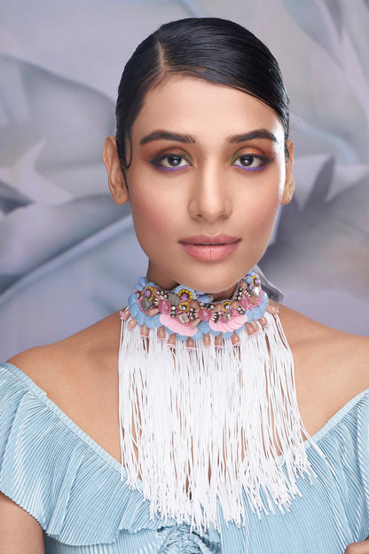 Stone Embellished Fringed Choker 
