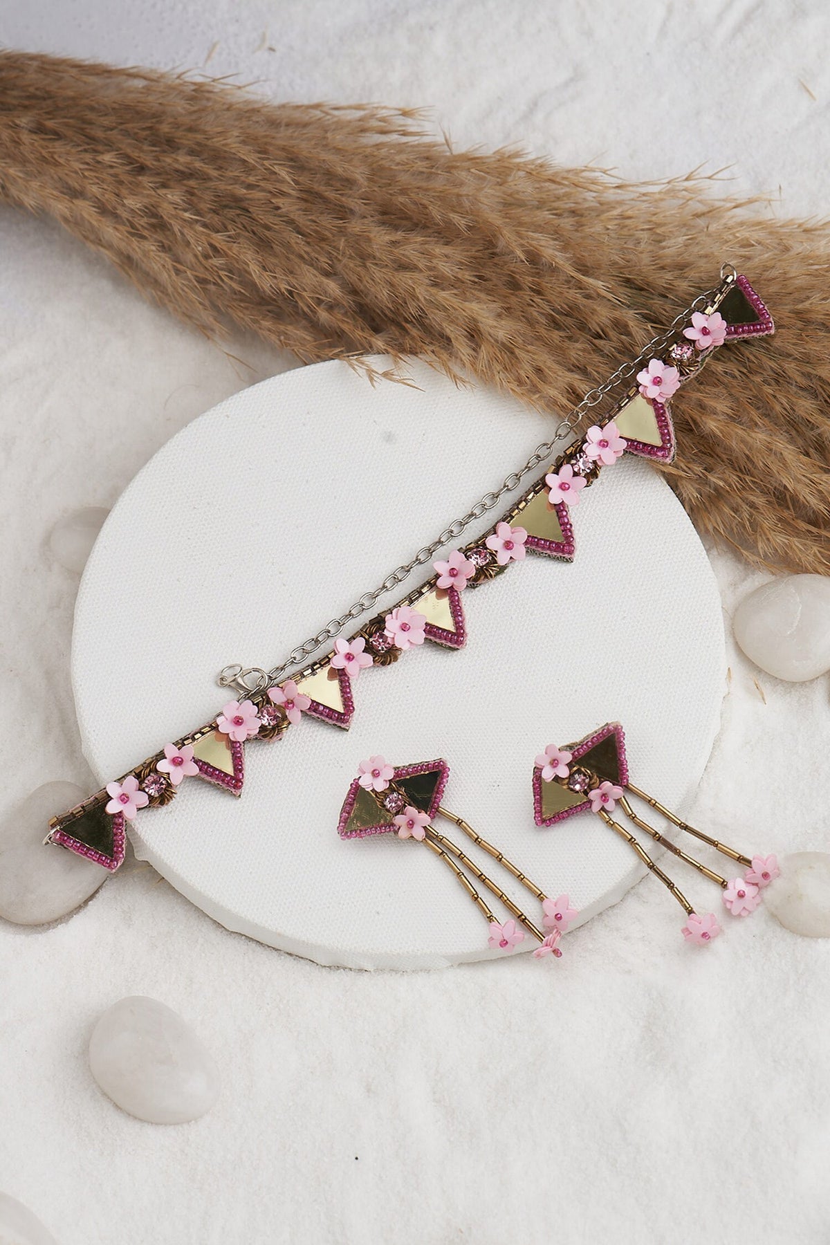 Mirror Embellished Choker Necklace Set 