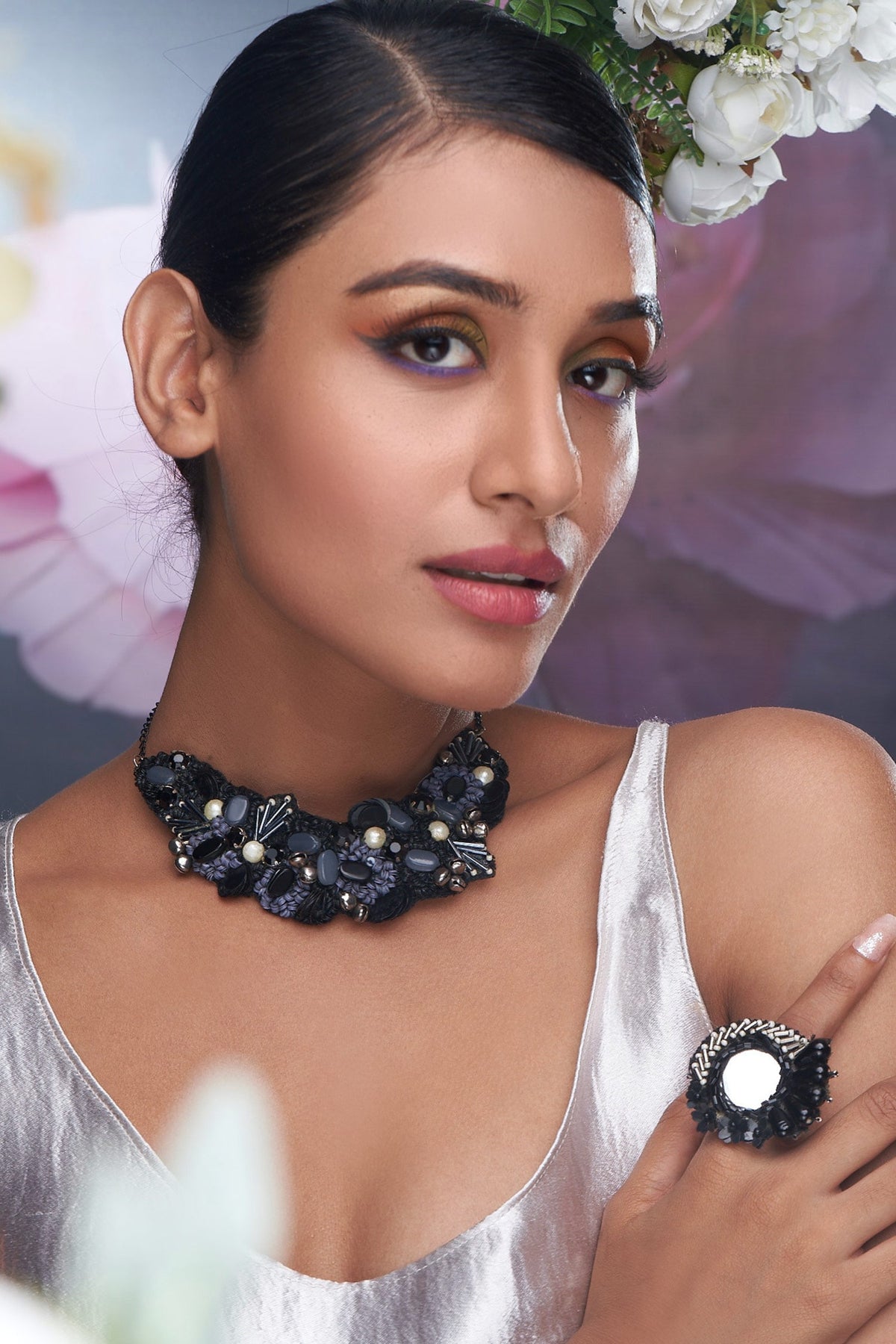 Stone & Bead Embellished Choker 