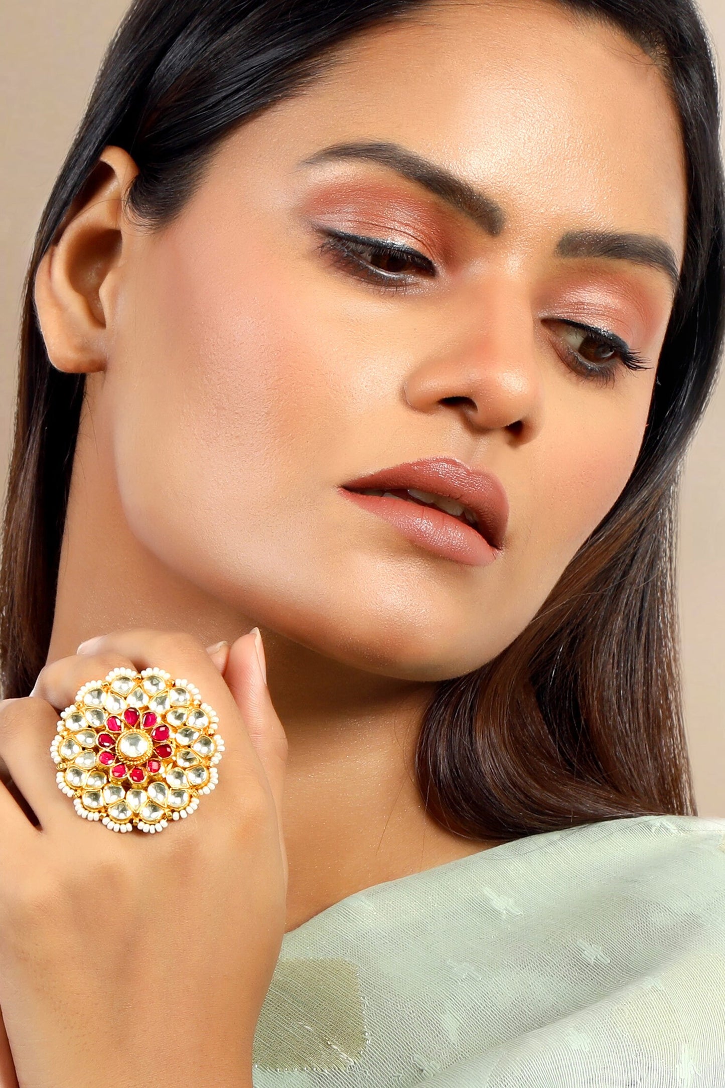 Classic Ethnic Pachi Kundan Ring 